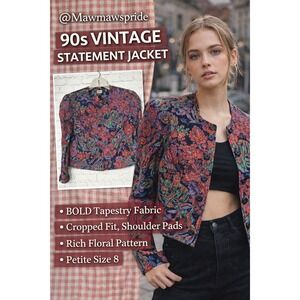 RARE FIND Vintage 90s Floral Tapestry Cropped Jacket John Phillips Petite 8